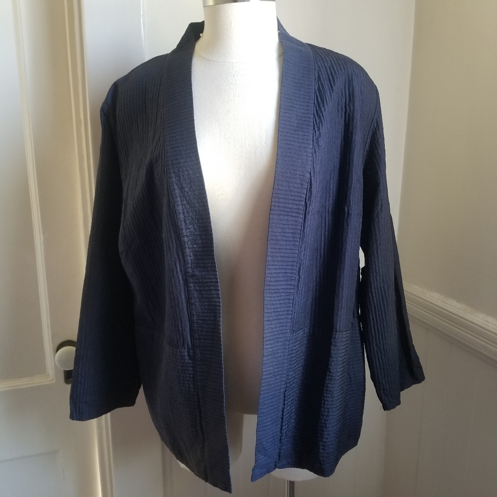 Eileen Fisher Silk Shaped Kimono Jacket Blue XL